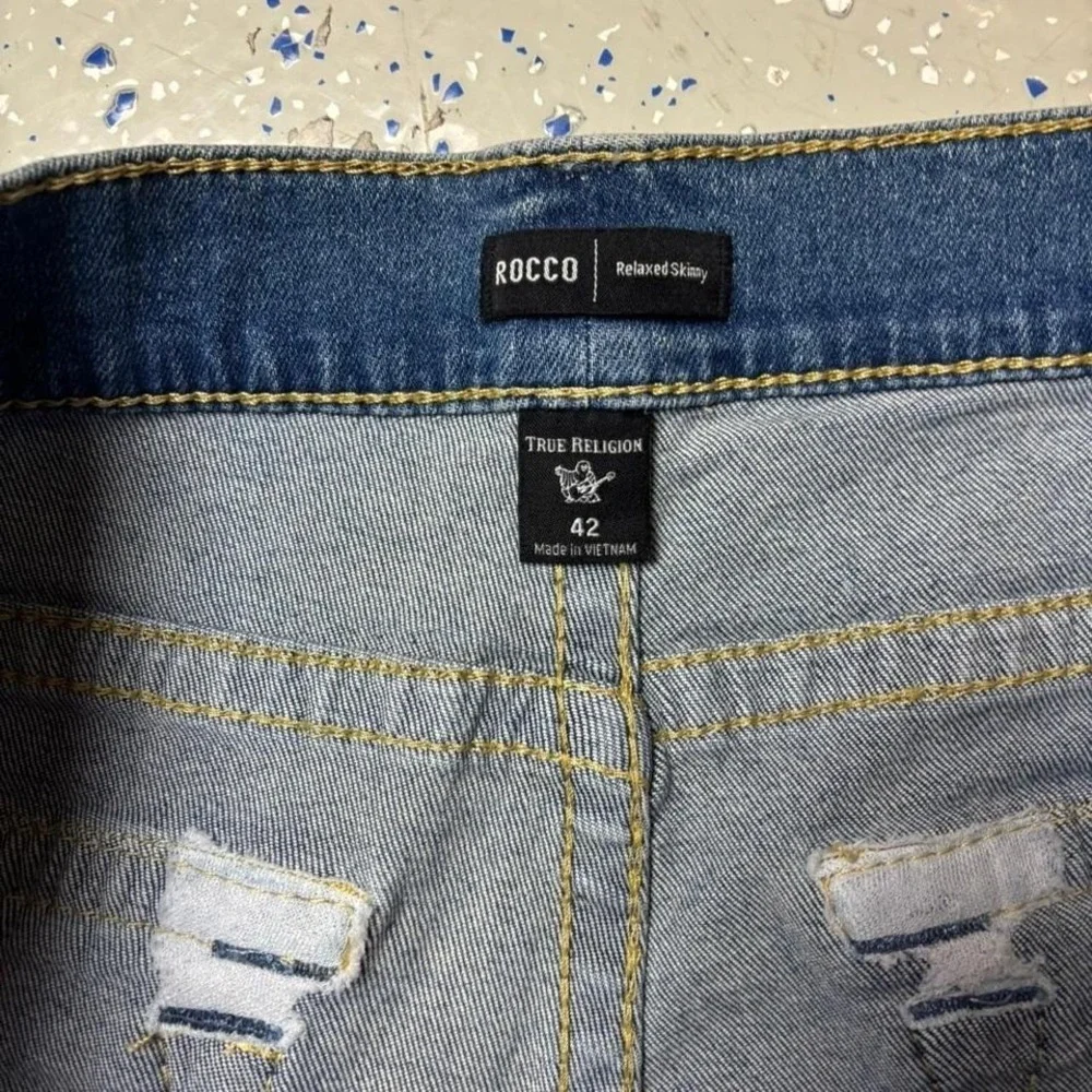 NEW True Religion Rocco Relaxed Skinny Stretch Denim Jeans Blue Wash 42x34